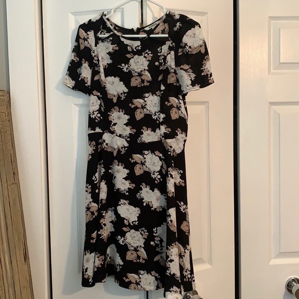 BB Dakota dress black with nude and white flowers. Size 4. Zips up the back.